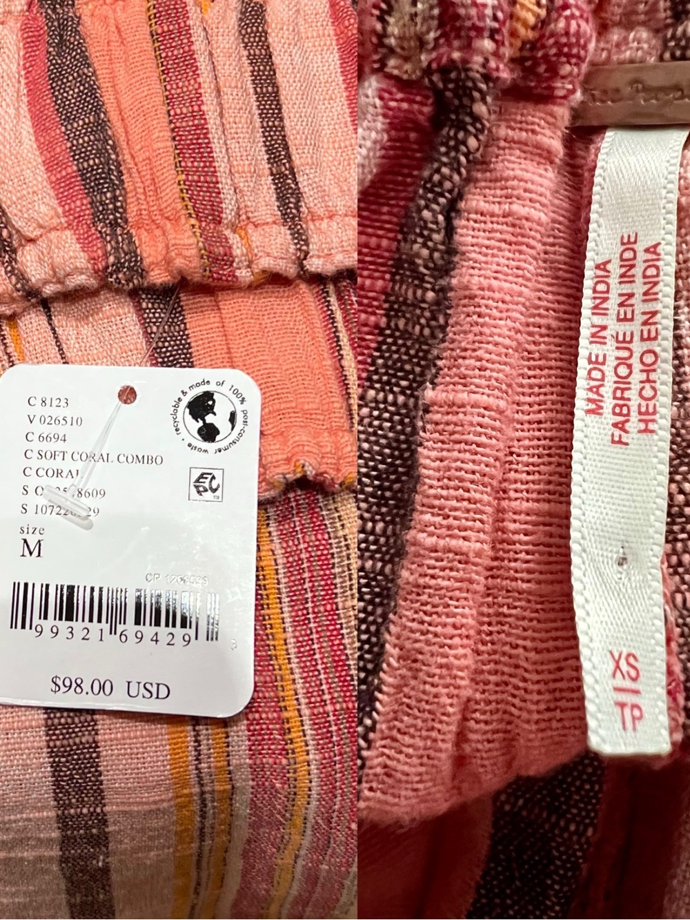 Free People Striped Pink & Orange Cropped Pants - Picture 4 of 4